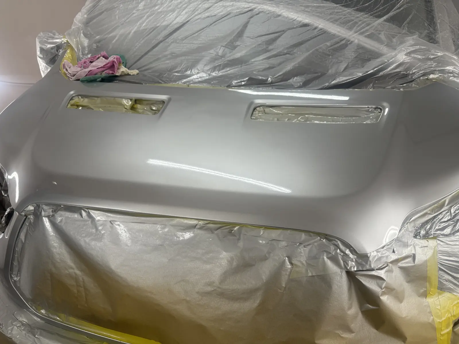 Ford Transit bonnet refinished inside the Blackburn paint booth