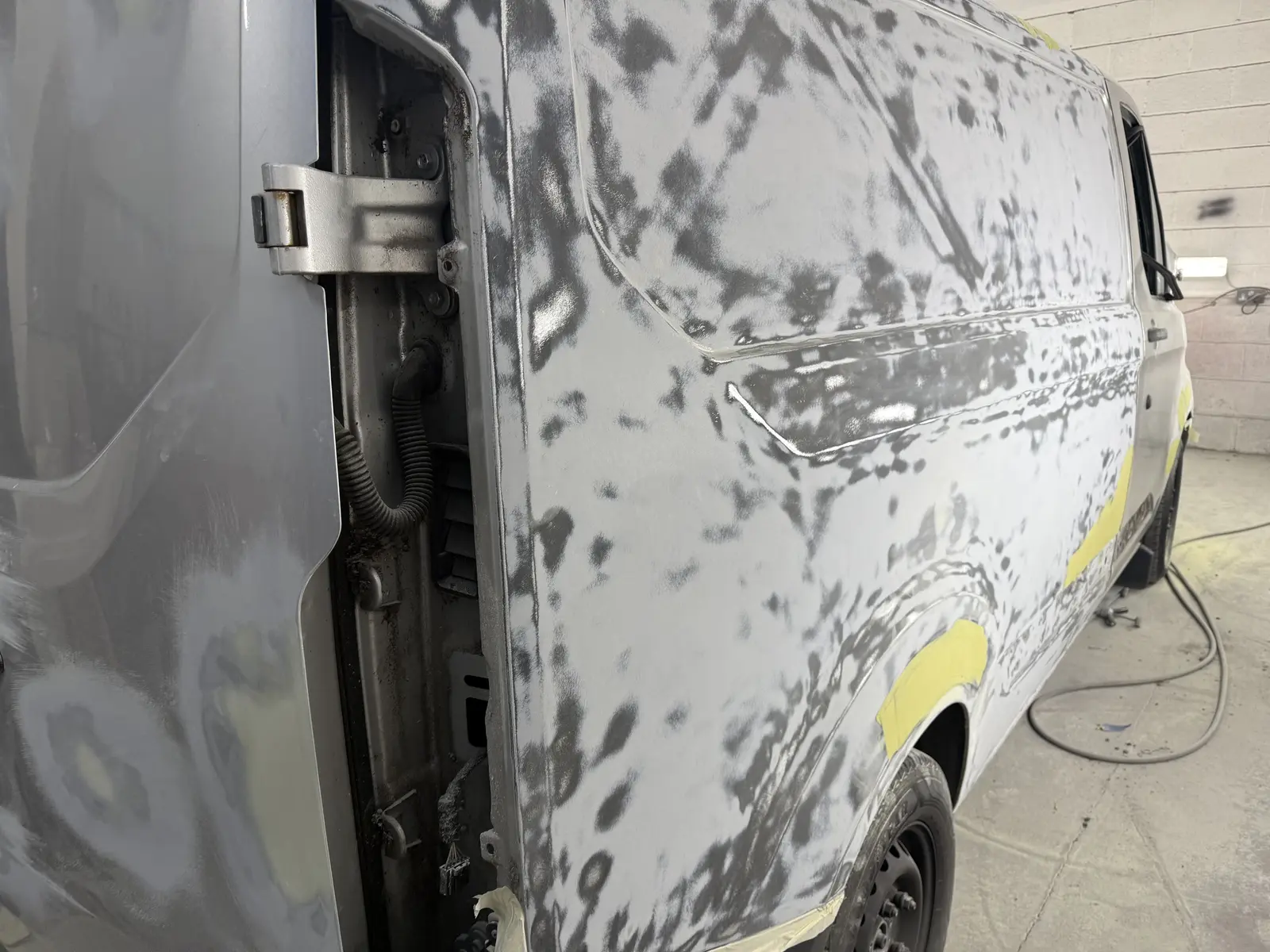 Ford Transit Custom side panels prepared for a full respray